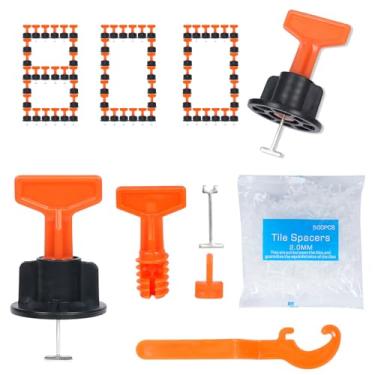 Imagem de Sistema de nivelamento de azulejo 1/40.6 cm Kit reutilizável, 800 peças espaçador nivelador de azulejo com 4.000 peças de espaçadores de azulejo de 1/30.5 cm, 16 peças de chave e 100 pinos de aço