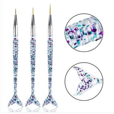 Imagem de Kit 03 pinceis fino para decoraçao de unhas cabo sereia - REAL LOVE