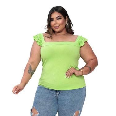 Imagem de Blusa feminina alça regata babado plus canelada Exclusivo - Filó Modas