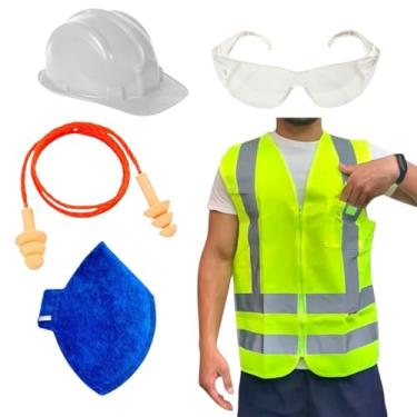 Imagem de Kit Obra Capacete de Proteção Protetor Auricular Óculos Croma Colete Refletivo Máscara PFF2 EPI (Branco, G)