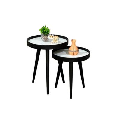 Imagem de Mesa Lateral Pé Palito Decorativa Redonda Preta Sala Estar - Lojas Mar