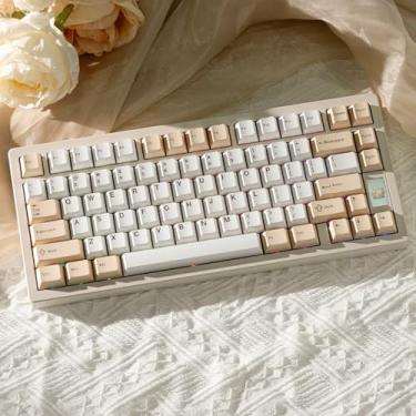 Imagem de OOCTPK Teclado Mecânico De Alumínio Chilkey Nd75 75% Sem Fio Para Jogos Com Tela Lcd, Montagem Rápida, Bt/2.4G/Usb-C, Teclado Rgb Personalizado Por Tecla Com Troca A Quente, Bege, Para Laptop, Escri