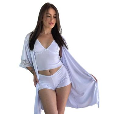 Imagem de Robe Com Renda Caimento Kimono Hobby Amarração - Charme Dela's, Branco