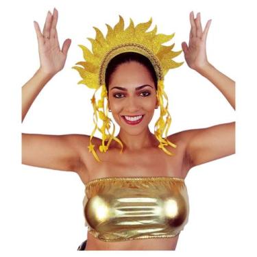 Imagem de Tiara Carnaval Sol Arco com Brilho Glitter Bloquinho Kit Folia Micaret
