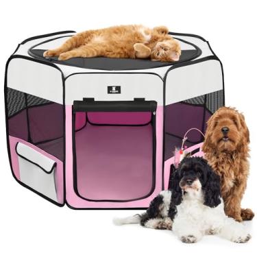 Imagem de X-ZONE PET Canetas portáteis de brincar para cães, gatos, coelhos, pintinhos, barraca dobrável para exercícios, canil, viagem, acampamento, rosa, pequeno