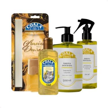 Imagem de Kit Coala Essências Aromáticas - Limpador Perfumado, Difusor de Aromas, Sabonete Líquido e Odorizante de Tecidos - Ameixa Dourada.