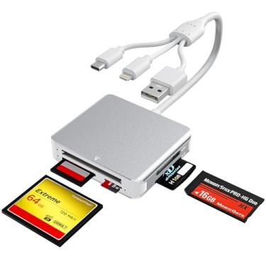 Imagem de Adaptador Memory Stick Pro Duo – Leitor de cartão 5 em 1 SD/TF/CF/MS/XD com Lightning 3 em 1/USB C e USB 3.0 para iPhone 15/Samsung S23/PC - Leitor multicartão OTG e adaptador de cartão de memória