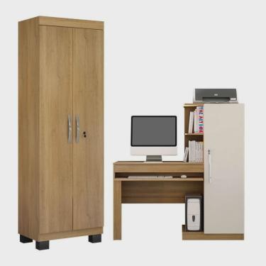 Imagem de Kit 2 Peças com Mesa para Computador Escrivaninha com Armário e Armário Multiuso 2 Portas com