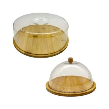 Imagem de Kit Queijeira e Boleira Redonda Porta Bolo Bambu com Tampa Torta Pão Pudim Queijo Frios