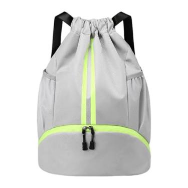Imagem de Pegciuho Mochila de cordão, bolsa de natação, organizador de armazenamento, bolsa de ginástica esportiva portátil, mochila esportiva, para acampamento à, Cinza
