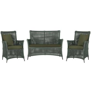 Imagem de Jogo Sofá e 2 Poltronas de Área Igapó Alumínio Pintura Preta Corda Náutica Estofado 13 Trama