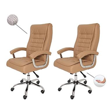 Imagem de Kit 02 Cadeiras De Escritório Caramelo Ergonômica Confortável Altura Ajustável Reclinável Presidente Big Com Molas Ensacadas Pillow Top