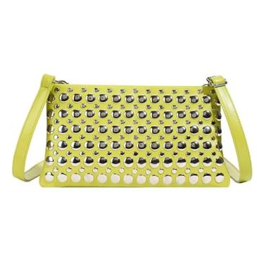 Imagem de Bolsas transversais cravejadas para mulheres bolsas clutch de couro PU para mulheres bolsas retrô dos anos 90 chique bolsa de noite envelope clutch 2025, Verde, One Size