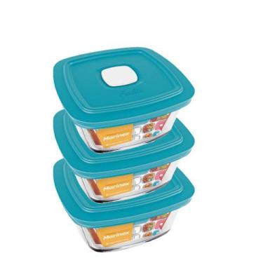 Imagem de Pote Vidro Quadrado Facilita Marmita 500ML Marinex 3Unidades - NADIR F