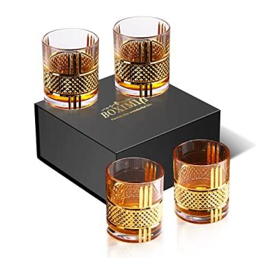 Imagem de Copos de uísque à moda antiga com caixa de luxo – utensílios de bar com pedras de 295 ml para bebidas Scotch, Bourbon, licores e coquetéis (conjunto com 4)