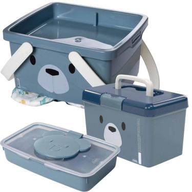 Imagem de Kit caixa porta fraldas com alça, caixa com alça e porta lenço umedecido urso Plasutil
