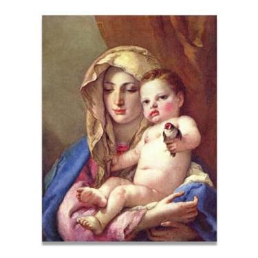 Imagem de Impressão em tela Madonna of the Goldfinch Giovanni Battista Tiepolo – Obra-prima rococó barroca, pintura escolar de Veneza, pintura a óleo decorativa para galeria doméstica 30 x 39 cm