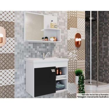 Imagem de Balcão P- Banheiro Suspenso Bia 1pta E 2nichos armário Espelheira bancada Pia 55cm Branco-preto Mgm