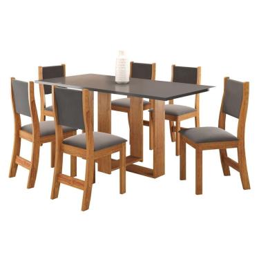 Imagem de Conjunto De Jantar Mesa Retangular Hill Com 6 Cadeiras Sol Mel/cinza Brilho/grafite