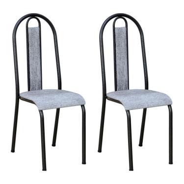 Imagem de Kit 2 Cadeiras De Cozinha Arizona Estampado Linho Prata Pés De Ferro Preto