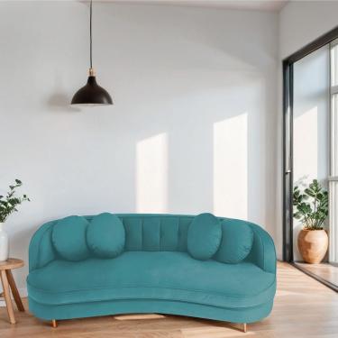 Imagem de Sofá Curvo 2 Lugares Orgânico Sala Recepção Escritório Decorativo Luxo Panamá 160cm Suede Cor Azul Turquesa