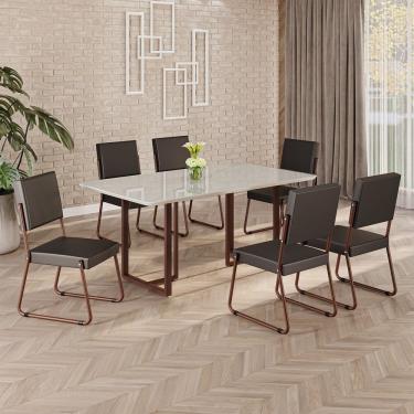 Imagem de Conjunto Sala De Jantar Mesa 160x90cm Base Lunna Tampo Mdf Laca Com Vidro Napoli Preto - Marrom