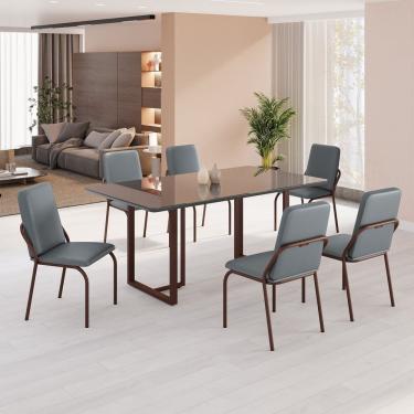 Imagem de Conjunto Sala De Jantar Mesa 160x90cm Base Lunna Tampo Mdf Laca Com Vidro Malibu Grafite Marrom