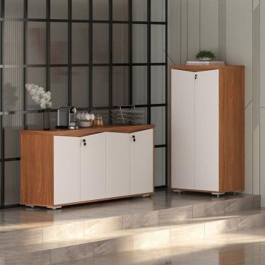 Imagem de Kit 2 Armários Multiuso Para Escritório Com Chave Freijó-branco