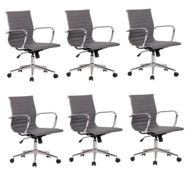 Imagem de Kit 6 Cadeiras De Escritório Presidente Giratória Sevilha Baixa Rivatti Cinza