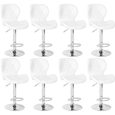 Imagem de Kit 08 Banquetas Slim Estofada Giratória Com Regulagem De Altura - Branco
