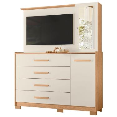 Imagem de Cômoda Com Painel Para Tv 43 4 Gavetas 2 Portas Ilha Bela Freijo Off White