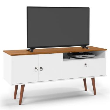 Imagem de Rack Patrimar Brito Para Tv Até 46 Polegadas Branco Com Cedro