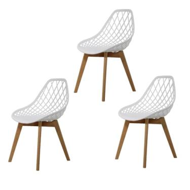 Imagem de Kit Conjunto 03 Cadeiras Cozinha de Jantar Estofadas Kaila Wood Madeira Maciça (Branco)