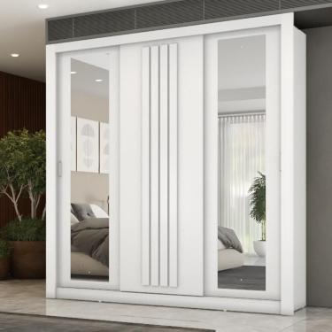 Imagem de Guarda Roupa Casal 3 Portas Doha Com Espelhos Laterais Carraro Branco