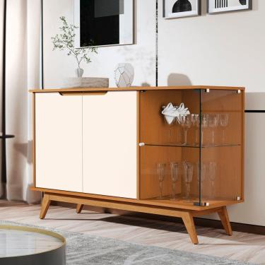 Imagem de Buffet Tucumã com Puxador Usinado e Vidro em 4cm Temperado Marrom/Offwhite