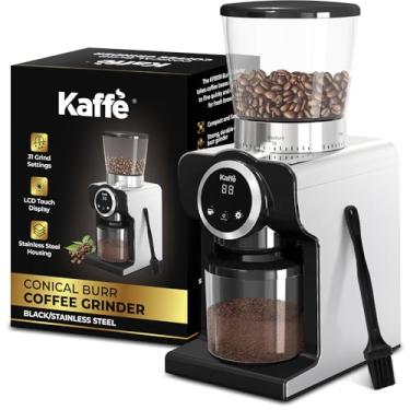 Imagem de Kaffè Moedor De Café Elétrico Kaffe (9 Oz) Com 31 Ajustes Grossura - Cônico [Nova Tela Sensível Ao Toque Temporizador E Seletor Xícaras] Grãos Precisão Para Uso Doméstico Em Aço Inoxidável
