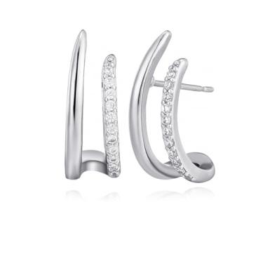 Imagem de Met-edianger Brincos de prata modernos para mulheres, minimalistas, barra curvada, zircônia cúbica, joia de rastreador de orelha