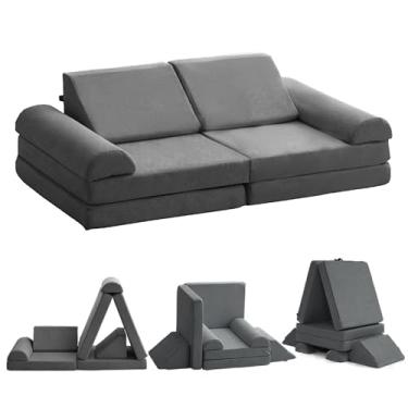 Imagem de jela Sofá infantil com certificação de segurança para sofá infantil macio com capa lavável à máquina conjunto de construção de forte de espuma grossa para sala de jogos interna 143 x 71 x 45 cm