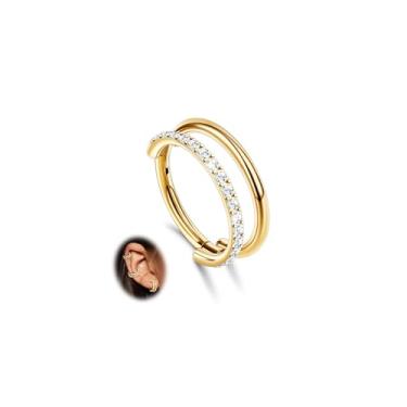 Imagem de Beautidots G23 titânio 1 peça piercing de concha, brincos de cartilagem 16G CZ dupla/tripla argola tragus daith helix brincos para mulheres clicker anéis de septo 8 mm 10 mm 12 mm, 16G-10MM, Titânio