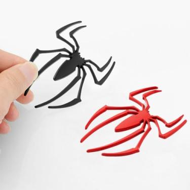 Imagem de Cowinbest 4 peças de emblemas cromados de aranha 3D adesivos prateados para veículos universais de carro, caminhão, motocicleta, trailer, scooter, SUV, porta, janela, 4 peças preto e vermelho