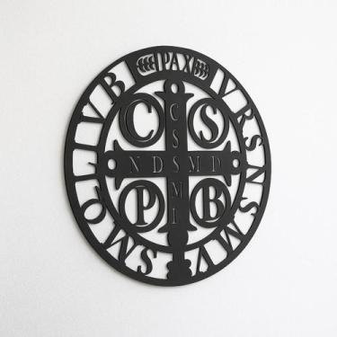 Imagem de Mandala Adorno Cruz de São Bento Medalha Madeira Preto 30cm - LS