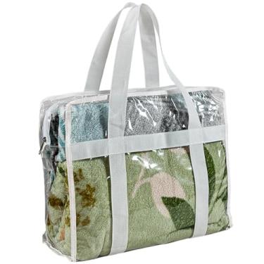 Imagem de Bolsa Sacola Transparente Cristal com Alça Reforçada Plástico Reforçado Costura Zíper Viagens Praia Saida Organização Transporte Fácil Nü Bag (Alça Branco)