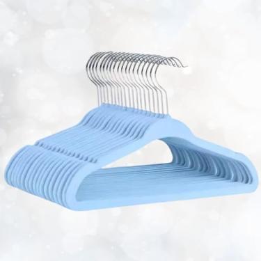 Imagem de Cabide Infantil de Veludo Azul, Kit com 20 Unidades, Ultrafino Antideslizante para roupas delicadas