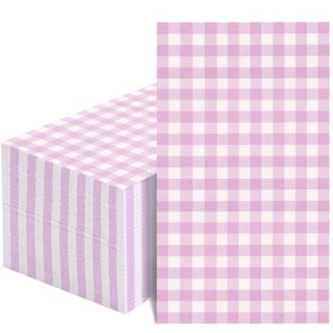 Imagem de 100 guardanapos descartáveis de guingão roxo - guardanapos de papel xadrez roxo e branco - guardanapos de jantar xadrez para casamento, aniversário, chá de bebê, piquenique, churrasco, banheiro