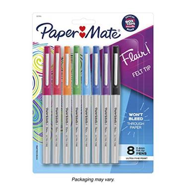Imagem de Paper Mate Canetas com ponta de feltro Flair, ponta ultrafina (0,4 mm), cores sortidas, 8 unidades