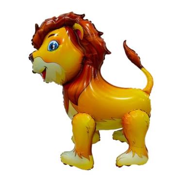 Imagem de YiYou Conjunto de balões de alumínio de animais gigantes, 4D Leão Tigre Panda Elefante Dinossauro, Decorações de Festa Tema de Vida Selvagem (Leão)