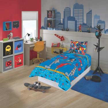 Imagem de Jogo de Lençol Personagens Liga da Justiça Solteiro Lepper 2 Peças Microfibra Azul