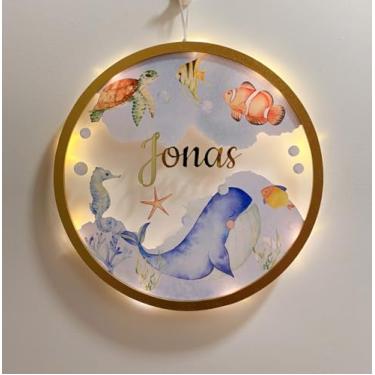 Imagem de Porta Maternidade Led Fundo do Mar Acrílico e Espelho