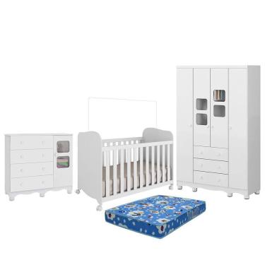 Imagem de Dormitório Uli Guarda Roupa 4 Portas, Cômoda e Berço com Colchão Baby Physical - Móveis Peroba