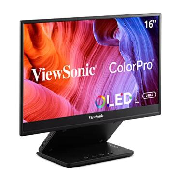 Imagem de ViewSonic Monitor OLED portátil VP16-OLED 15,6 polegadas 1080p com alimentação bidirecional 40W USB C, validado pela Pantone, calibrado de fábrica, suporte ergonômico integrado com capa protetora